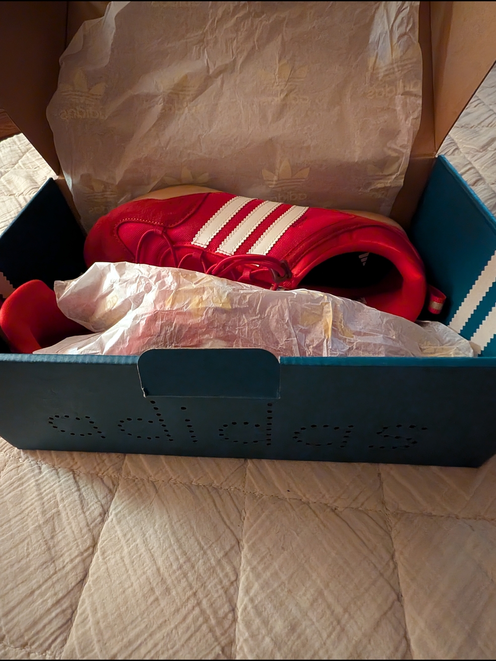adidas Red Bad Bunny Ballerina Sneakers with White Stripes - Picture 3 of 6